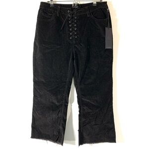 Lira Black Lace Up Crop Flare Corduroy Pants NWT